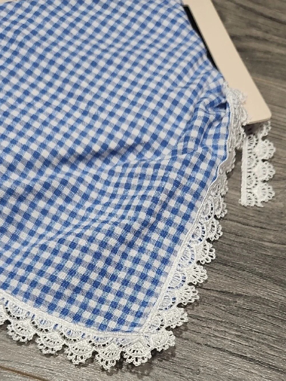 Piper Blue Gingham Bandana Bib with White Lace Trim